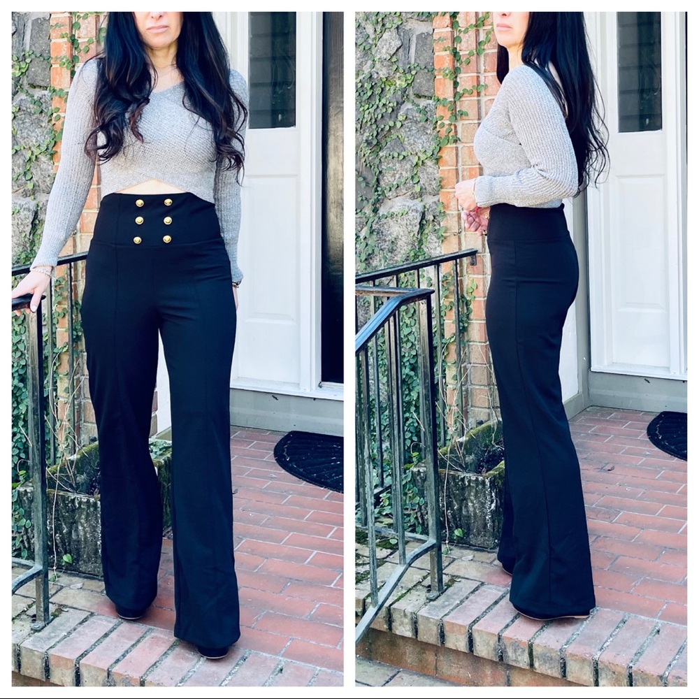 ✨SALE✨Chic black wide leg sailor style pants - Picture 4 of 11